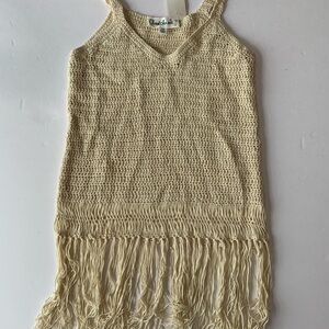 M1 Cloud Chaser Cream Crochet Fringe Sleeveless Blouse Boho Summer Festival XS